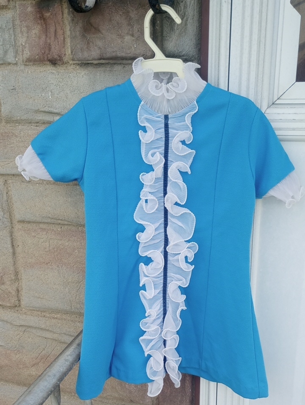 Classic Traditional Ruffled Short-Sleeved Vintage Aqua Dress & Panties, Size 6?